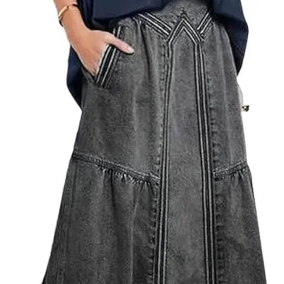 NWT Charcoal Frayed A-Line Maxi Skirt With Pockets - Picture 2 of 7